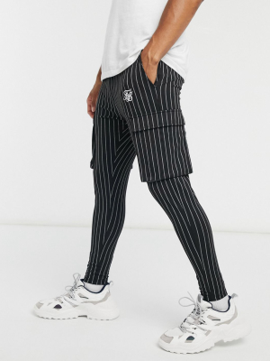 Siksilk Pinstriped Cargo Sweatpants In Black