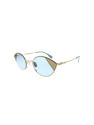 Fendi Cut-eye Ff 0342 Qwu 1p Womens Cat-eye Sunglasses Gold Azure 51mm