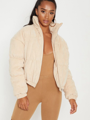 Petite Beige Cord Puffer Jacket