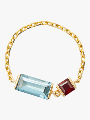 Aquamarine And Ruby Chain Ring