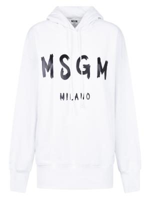 Msgm Logo Printed Drawstring Hoodie