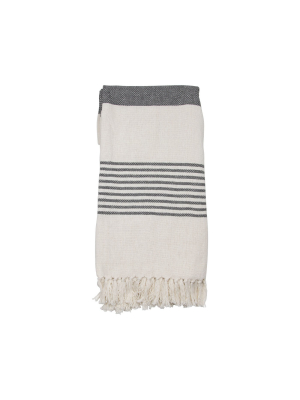 Cream And Gray Hand Woven 50 X 60 Inch Cotton Throw Blanket With Hand Tied Fringe - Foreside Home & Garden