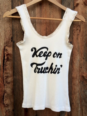 Keep On Truckin' Lace Tank White/black