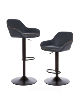 Set Of 2 Mid Century Modern Leatherette Gaslift Adjustable Swivel Barstool - Glitzhome