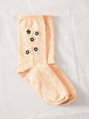 The Great Floral Embroidered Sock. -- Marigold With Multi Floral Embroidery