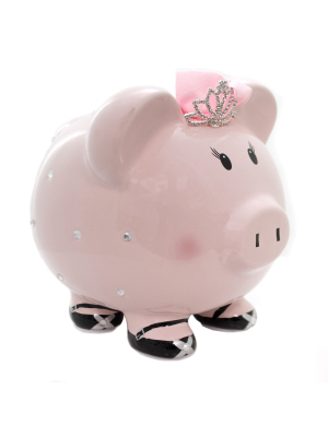 Bank 7.75" Princess Pig Crown Rhinestones - Decorative Banks