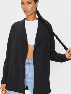 Black Triple Breasted Oversized Crepe Blazer