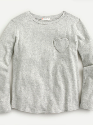 Girls' Long-sleeve Heart-pocket T-shirt