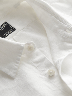 Irish Sea Soft Linen Point Collar Long Sleeve Shirt In White