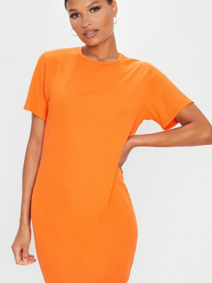 Orange Basic Rib Short Sleeve T Shirt Dress