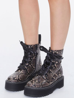 Faux Snakeskin Platform Ankle Boots