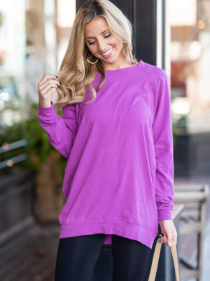 Slouchy Dolman Bodacious Purple Long Sleeve Tunic