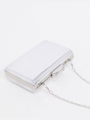 True Decadence Mirrored Clutch Bag With Detachable Strap In Silver