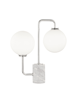 Mia 2 Light Table Lamp With A Marble Base - Polished Nickel