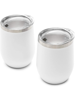 2-pack White 12-ounce Insulated Stainless Steel Travel Coffee Mugs With Lids 3.5”x4.5”