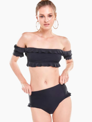 Bella Off Shoulder Ruffle Bikini Top - Black