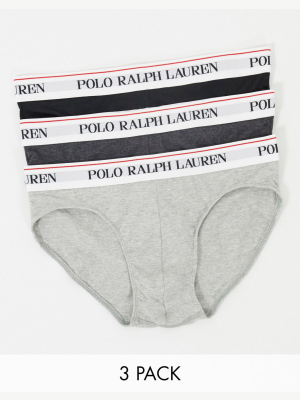 Polo Ralph Lauren 3 Pack Briefs In Gray/charcoal/black