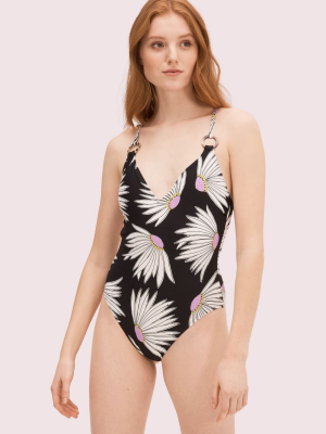 Falling Flower Plunging V-neck One-piece