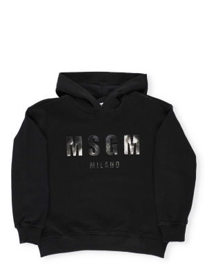 Msgm Kids Foil Logo Printed Hoodie