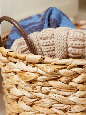 Olivia & May Set Of 3 Large Oval Braided Wicker Storage Baskets With Metal Handles Natural
