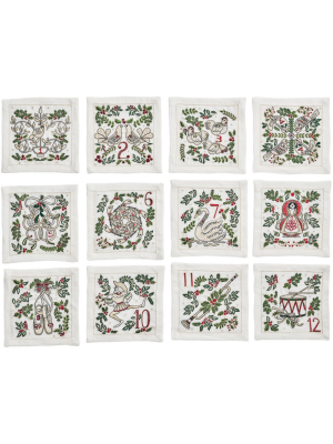 Kim Seybert 12 Days Of Christmas Cocktail Napkins In White