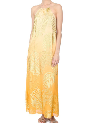 Ombre Palm Racer Back Long Dress