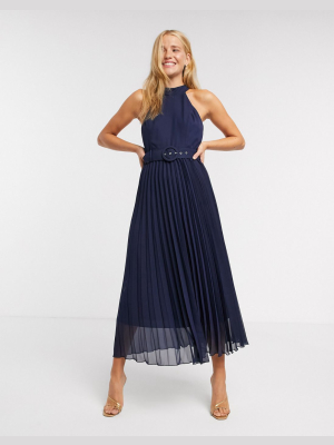 Style Cheat Pleated Midi Dress In Blue