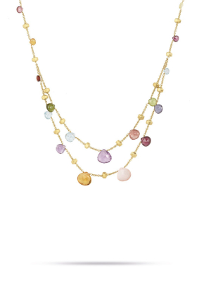 Marco Bicego® Paradise Collection 18k Yellow Gold Mixed Gemstone Graduated Two Strand Necklace