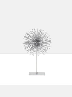 Spike Sphere Sculpture On Stand - Silver