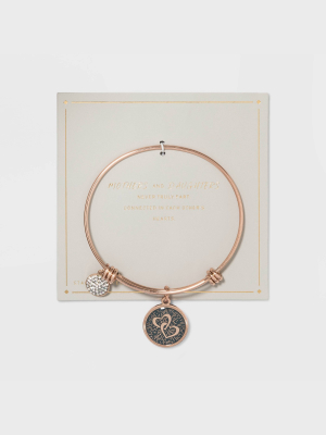 Stainless Steel Mothers And Daughters Double Heart Bangle Bracelet - Rose Gold