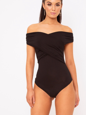 Black Wrap Bardot Thong Bodysuit