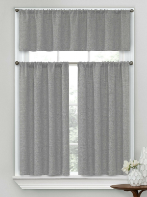 Kate Aurora Complete Textured 3 Piece Cafe Kitchen Curtain Tier & Valance Set