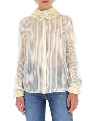 Saint Laurent Striped Ruffled Collar Blouse