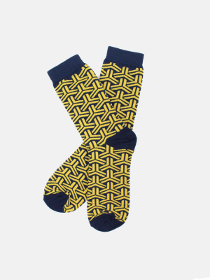 Bishamon Kikko Socks, Yellow And Navy