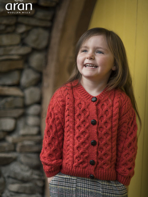 Kids Aran Cardigan In Red