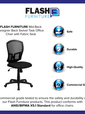 Flash Furniture Mid-back Designer Back Swivel Task Office Chair With Fabric Seat