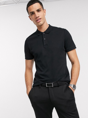 Selected Homme Organic Cotton Slim Fit Polo In Black