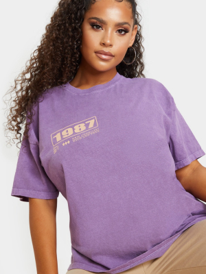 Purple 1987 Printed Washed T Shirt