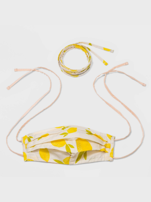 Women's Fabric Mask Lemon Print With Interchangeable Ties - Wild Fable™ Cream