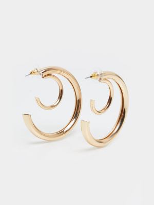 Gold Double Chunky Tubular Earrings