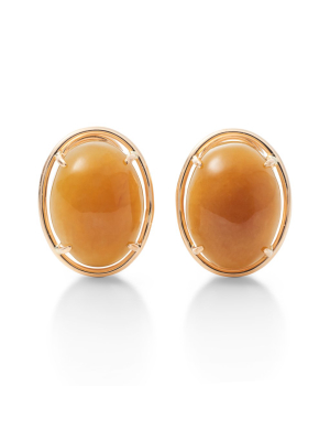 Yellow Jade Cabochon Earrings