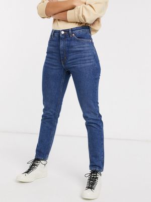 Monki Kimomo High Waist Mom Jeans With Organic Cotton In Dusty Blue