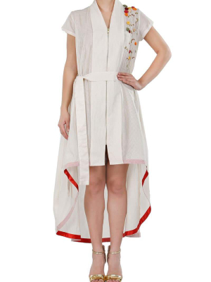 Asymmetric Front Tie-up Robe Style Dress