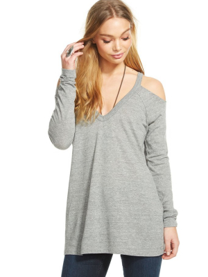 Triblend Jersey Cold Shoulder L/s V-neck Raglan Tee