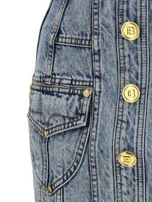 Balmain High Waisted Mini Denim Skirt