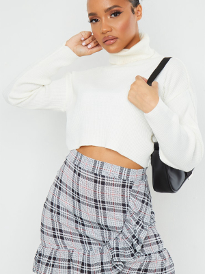 Grey Check Frill Hem Mini Skirt