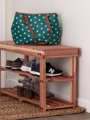 Household Essentials 2 Shelves & 6 Pairs Cedar Shoe Rack Bench Natural Cedar