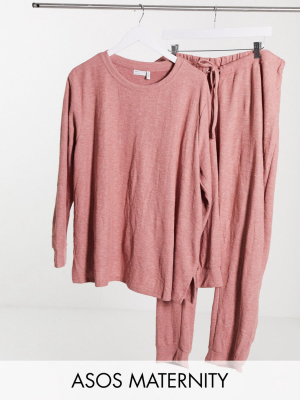 Asos Design Maternity Lightweight Sweatshirt & Sweatpants Set In Rust