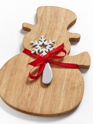Lakeside Snowman Shaped Cheese And Charcuterie Board With Snowflake Spreader
