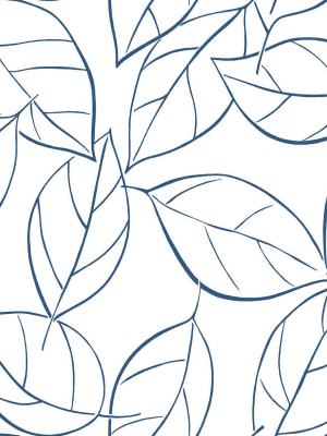 Tossed Leaves Peel-and-stick Wallpaper In Navy Blue By Nextwall